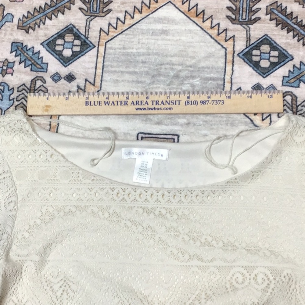 🤍 London Times Cream Lace Bateau Neckline Knee Length Sheath Dress Sz.14 - Picture 4 of 9